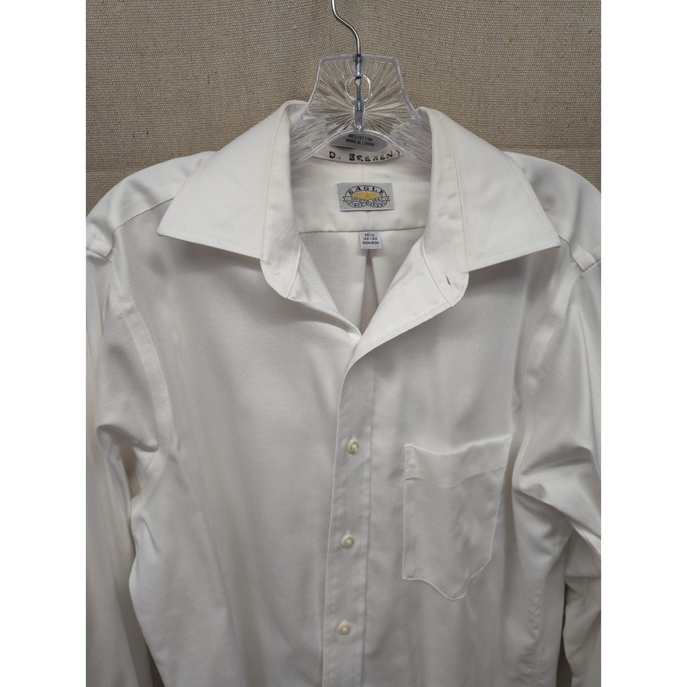 Eagle Shirtmakers Mens White Non-Iron‎ Cotton Dress Shirt 15.5 32/33 Long Sleeve - Picture 3 of 6